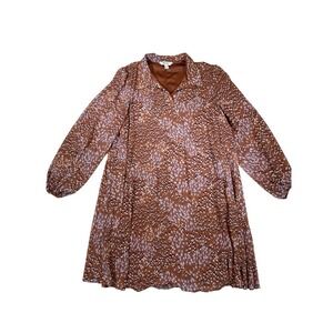 Nine West Womens Brown Purple Abstract Feather Print Long Sleeve Mini Dress M